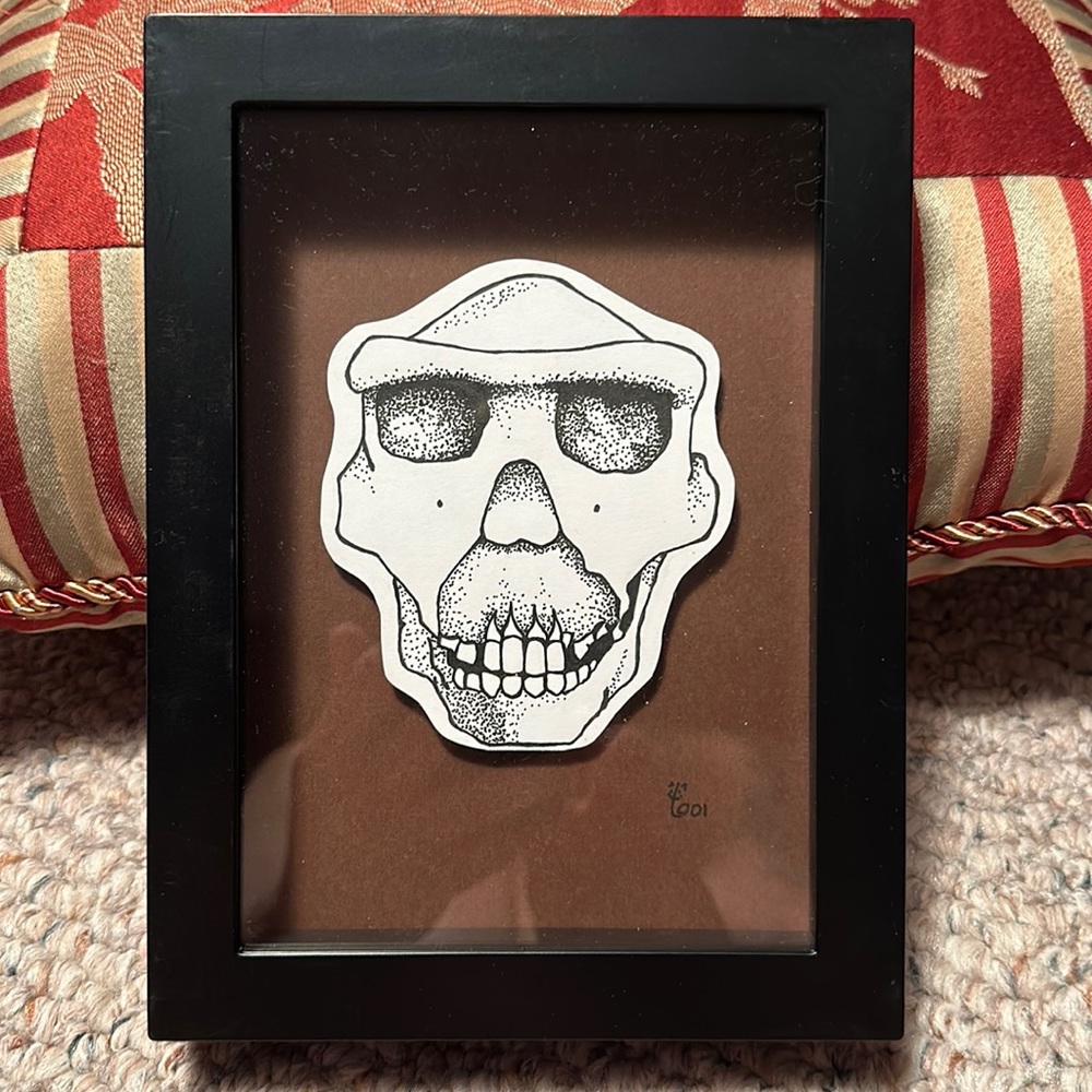 Original Hand Drawn Artwork by Jennifer Noran aka JennyKat - Early Man Skull.